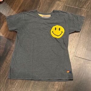 Aviator Nation Gray and Yellow Smile Face Short Sleeve Tee. Size 10